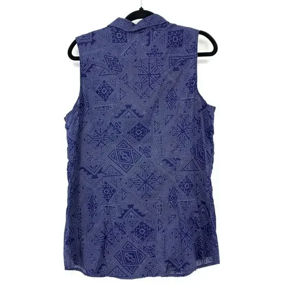Wrangler Retro Snap Front Sleeveless Shirt Womens Sz XL Blue White Western Print - Picture 2 of 5